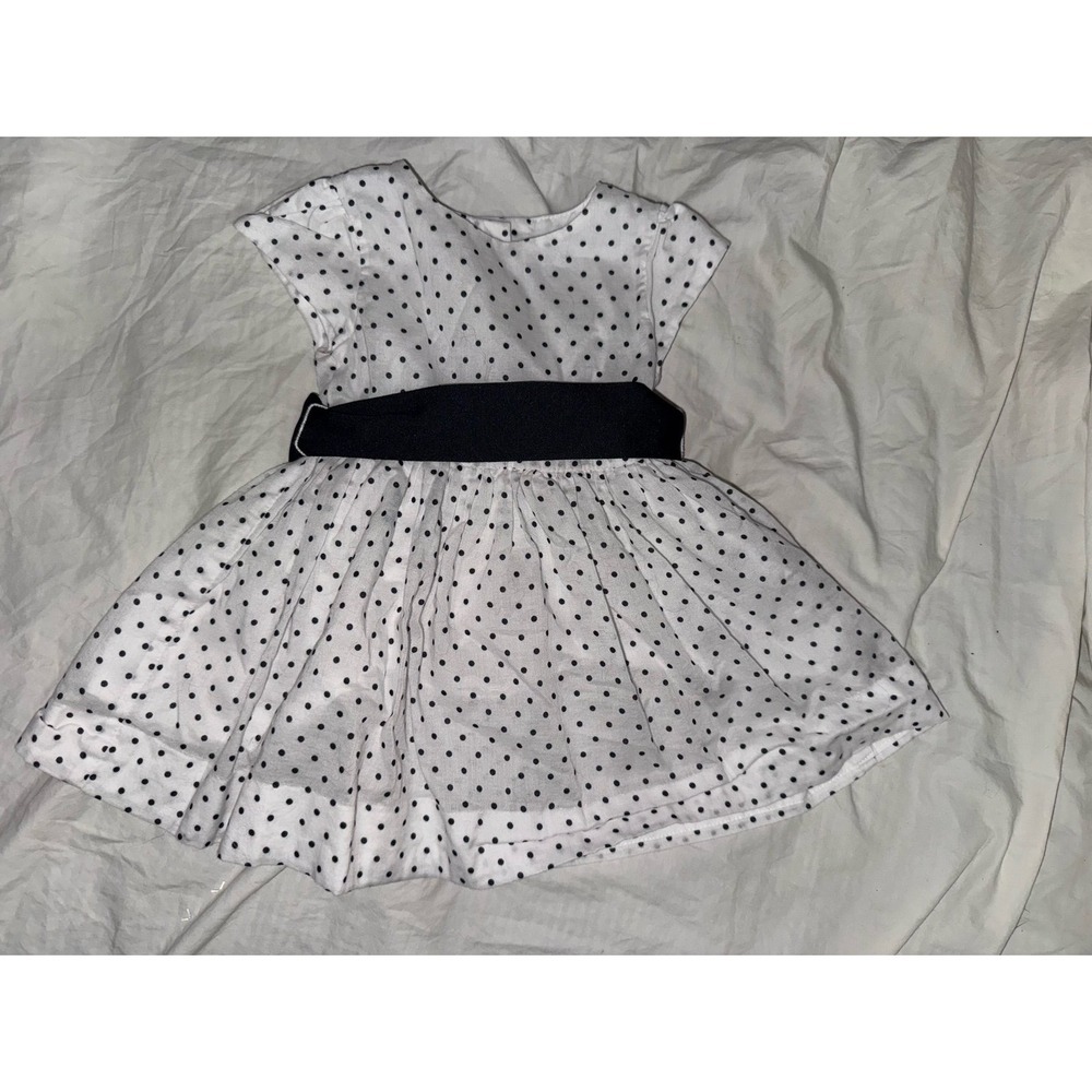 Ralph Lauren‎ white with navy polka dots ribbon belt baby dress 3M